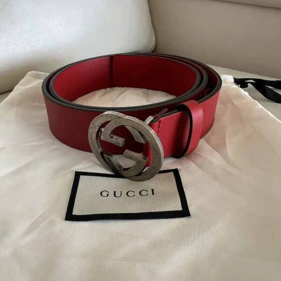 NWT Gucci Celeria Interlocking G Red Leather Belt - size 90 Cm 36 In GG Logo